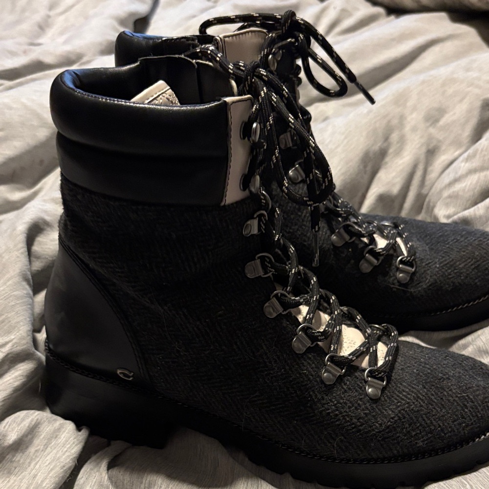 Coach Black and White Lace-Up Boots